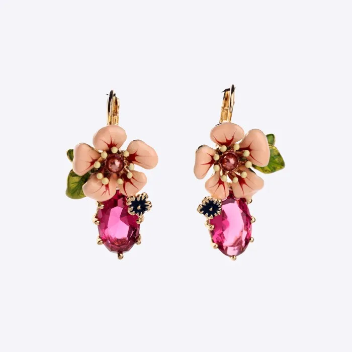 

Qingdao Kiss Me Zinc Alloy Women Flashing Charm Ruby Flower Romantic Enamel Cute Korea Earring for Party