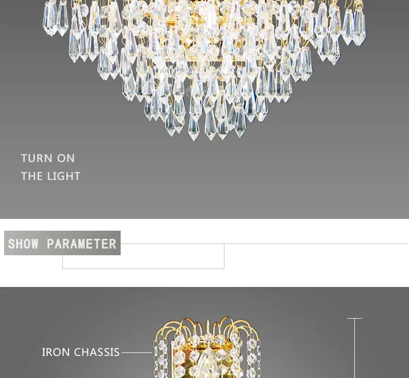 crystal wall wall light luxury crystal lighting gold iron led wall lamp for hotel