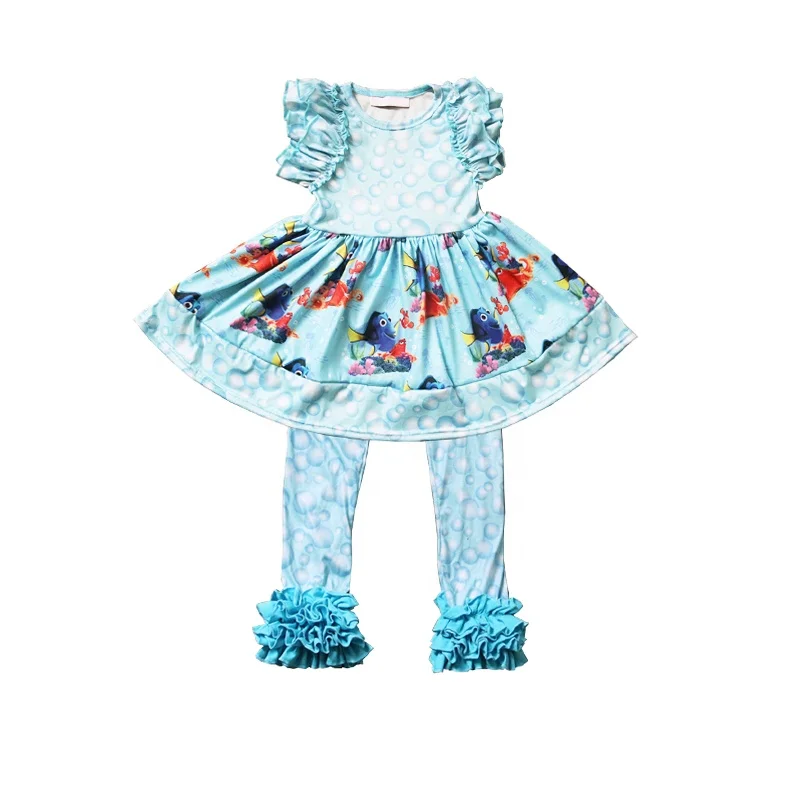 

wholsael fall/summer baby girls ruffle clothing set Finding Nemo boutique outfits, As photo