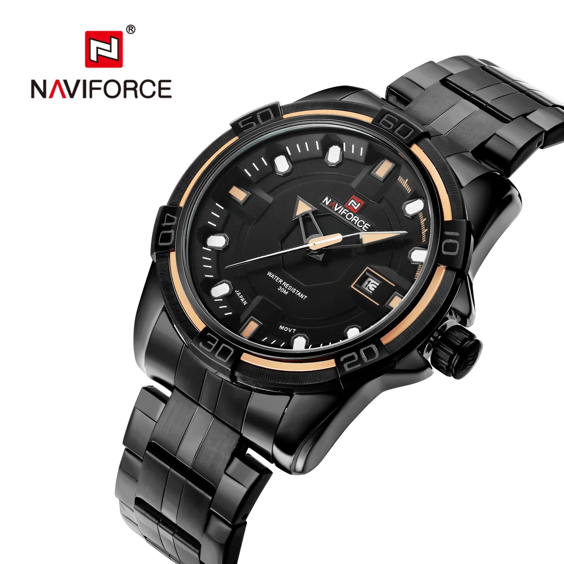 

Wholesale Naviforce Luxury Brand 9079 Men Business Stainless Steel Strap Wristwatches Clock Waterproof Japan Movt Quartz Watch