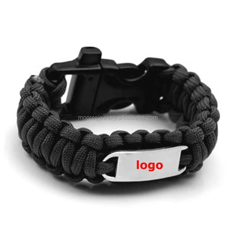 Custom Logo Engraved Metal Buckle Paracord Survival Bracelets,Custom