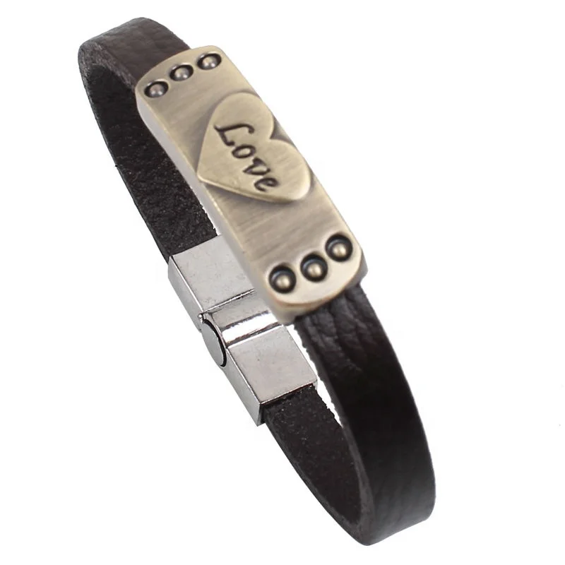 

Wholesale bracelet love heart charm genuine leather bracelet promotional bracelet, N/a