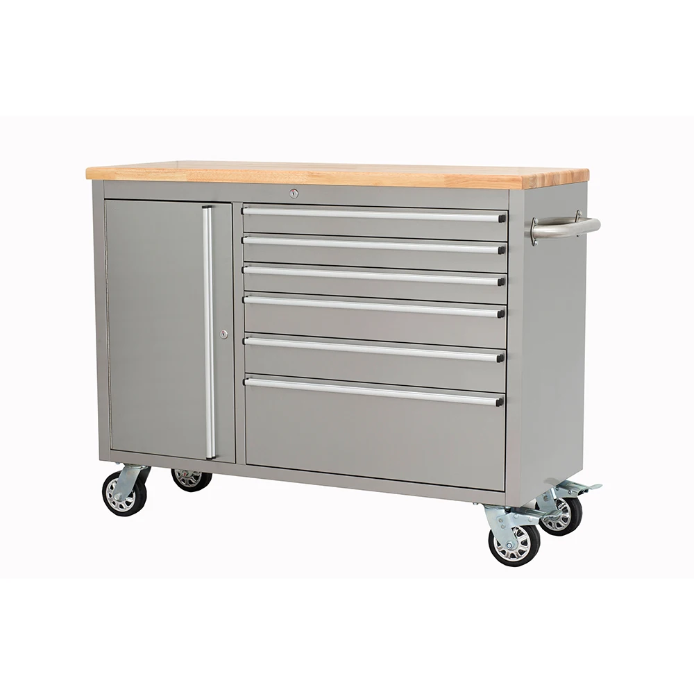 6 Drawer 48 Inch Rolling Tool Box Stainless Steel Tool Trolley