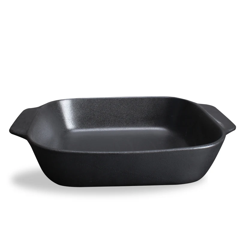 

Korea Style Rectangle Bakeware Ceramic Plate With Handle, Black