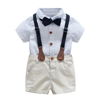 

Korean style kids summer apparel stripe short sleeve shirts overalls baby boy clothing sets