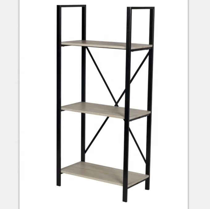 
Modern industrial book shelf wooden with 3 tiers rustic powder coating bookcase 
