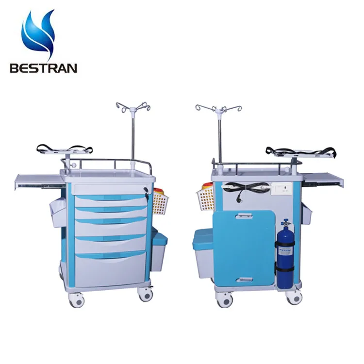 
BT-EY005 Hospital furniture mobile emergency resuscitation trolley shelves plastic medical crash cart 5 drawers wheels price 