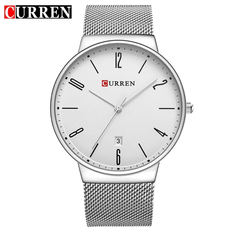 

CURREN Fashion Minimalist Wach Wrist male Watches Men date Quartz Watch Ultra thin Dial Clock Man Top Brand Mesh Strap 8257