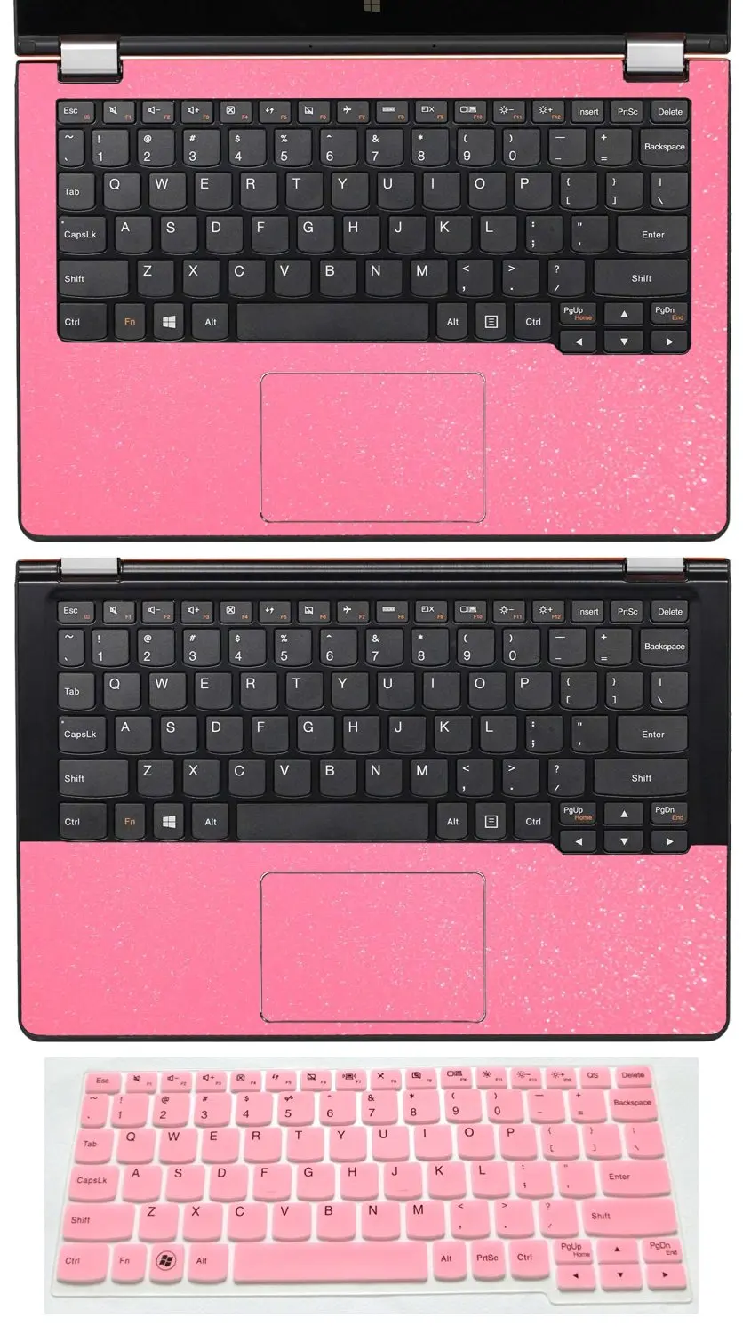 3 in 1 Full+Half Wrist Palmrest Touchpad Trackpad Skin + Keyboard Cover Protector for 11.6" Lenovo Yoga 3 11-inch Laptop (shimmery pink palmrest sticker+half palmrest sticker+semi-pink keyboard skin)