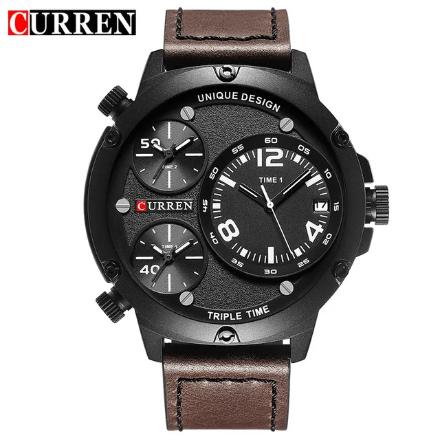 

CURREN 8262 Men Quartz Watch Business Auto Date Sport Waterproof Leather Strap Multiple Time Zones Wristwatch