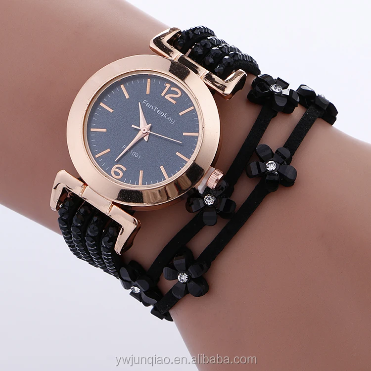 Hot Sale Fashion Diamond Leather Quartz Flower Ladies Fancy Wrist