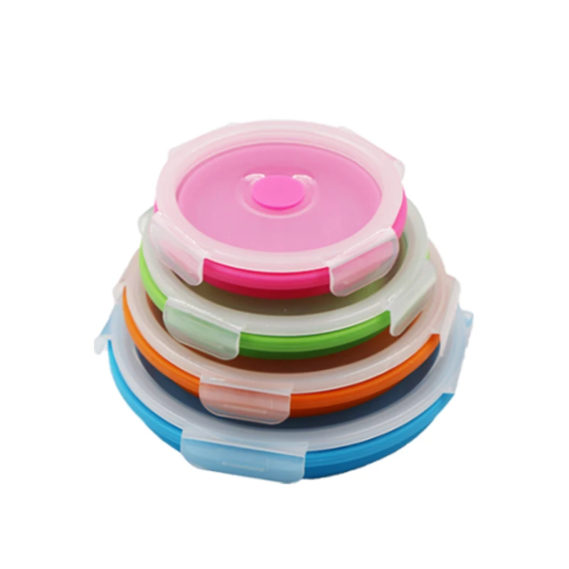 Creative  silicone circular folding lunch box to outdoor travel portable four sets can be customized telescopic manufact easy