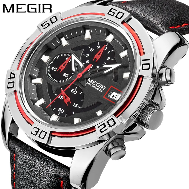 

MEGIR 2023 relogio hot sport running quartz watch 2017 man luxury masculino leather wristwatch Men Watches Chronograph 6 Hands, Any color available
