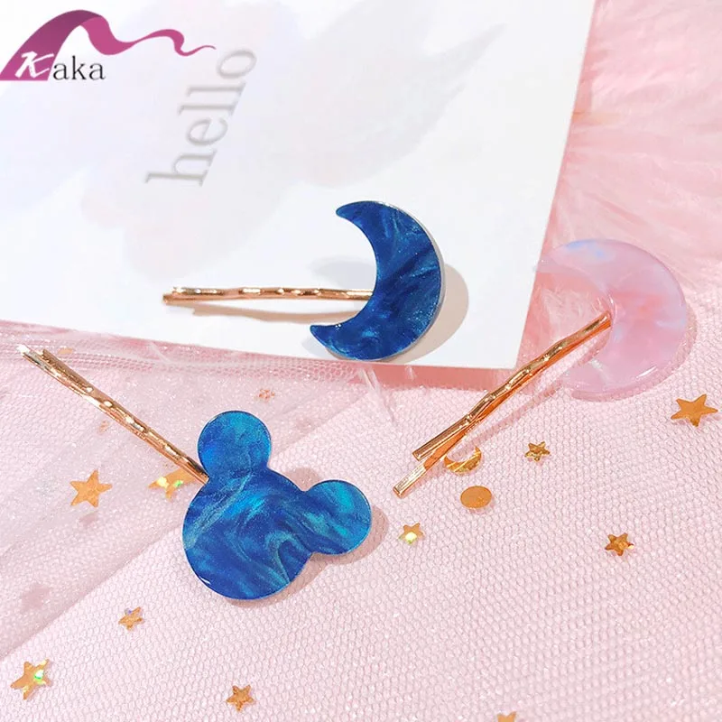 
kids acrylic moon shaped hair stick girls blue bear head hair clips  (60772786518)