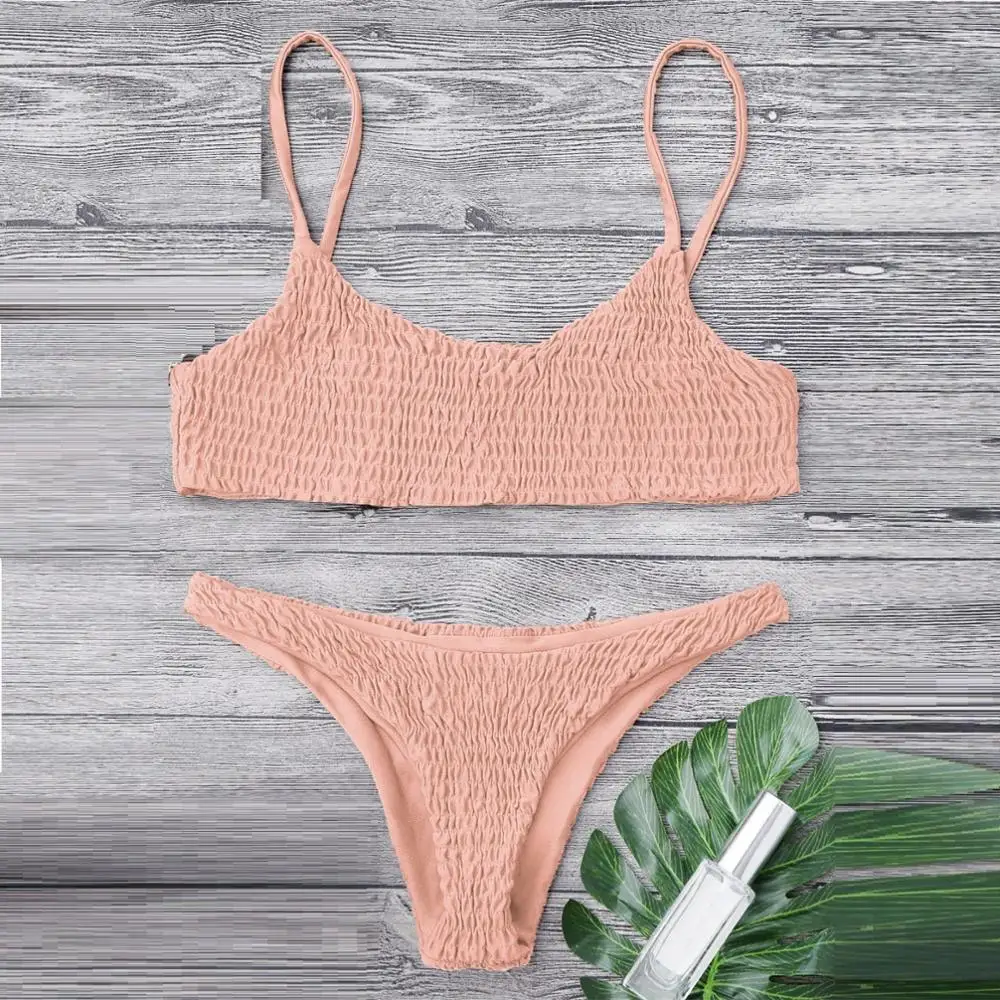 

Wholesale high quality pink smocked bikini, Color printing