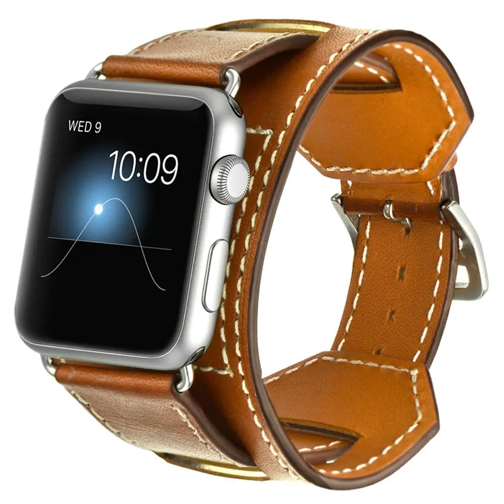 

Luxury Extra Long Genuine Leather Band Double Tour Bracelet Leather Strap Watchband for Apple Watch 38mm 42mm