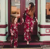 

Mother daughter dresses Wine Floral Long Vestidos Mother and daughter clothes Mom and daughter dress Family matching clothes