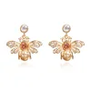 fashion animal jewelry big gold rhinestone bee stud earring for women