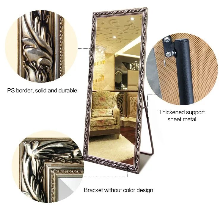 Luxury Floor Carved Glass Frame Full Body Mirror Dressing Room Mirrors