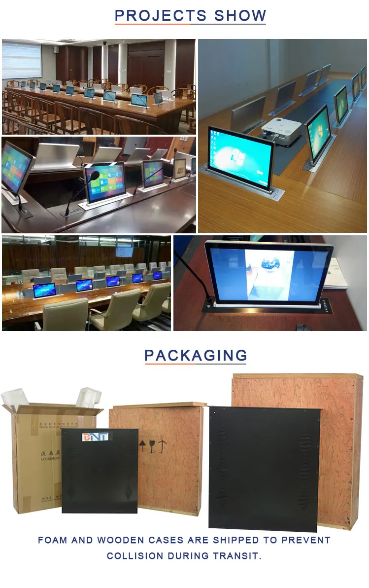 24 Inci Sentuh Layar Tersembunyi Di Meja Meeting Flip Lcd Monitor Lift