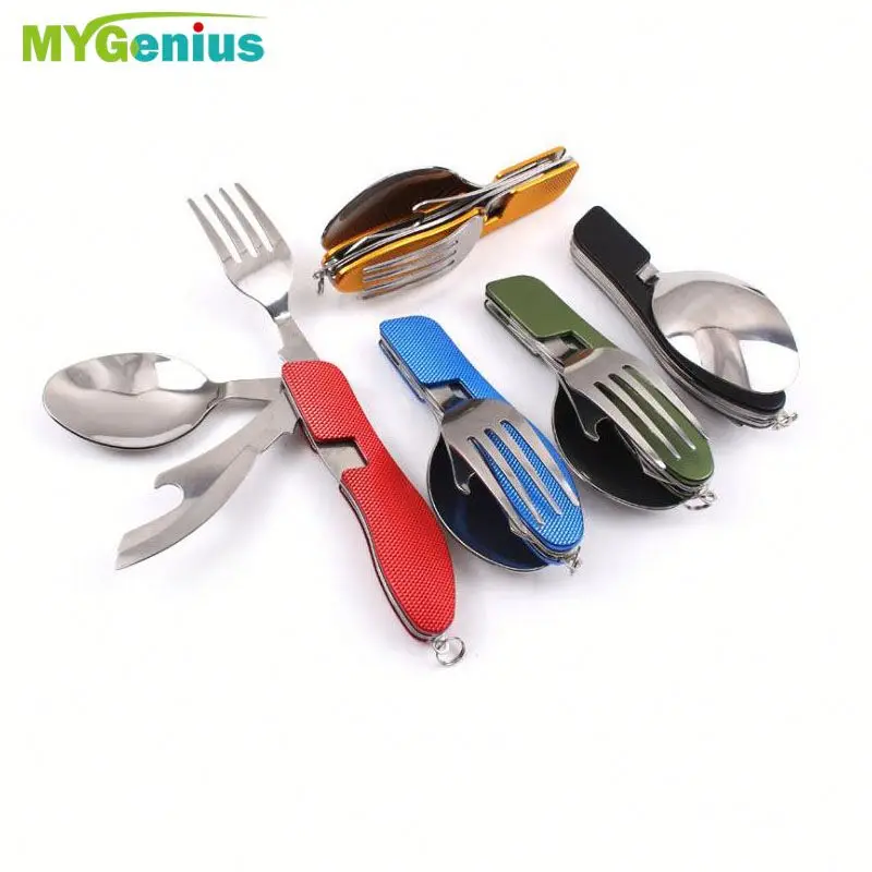 

Travel Picnic Stainless Steel Folding Cutlery Set ,JAvr camping spoon tableware, Red;blue;green;black;orange