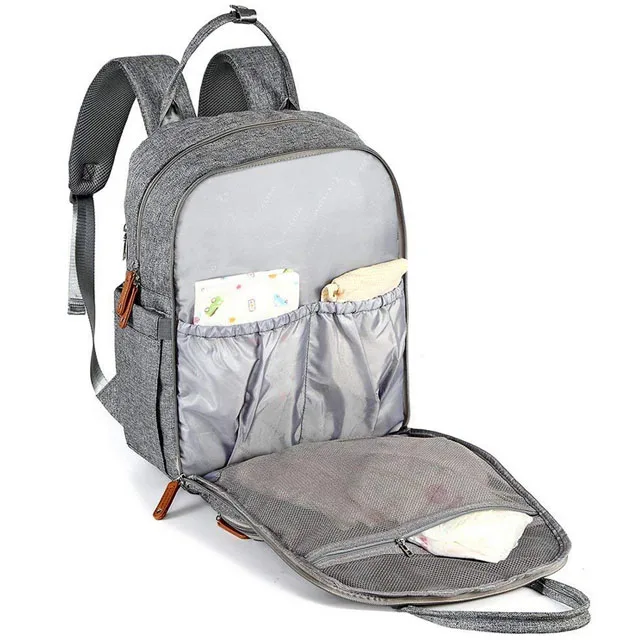 JUNYUAN Leather Insulated Mummy Daddy Baby Diaper Bag Backpack With Stroller Strap