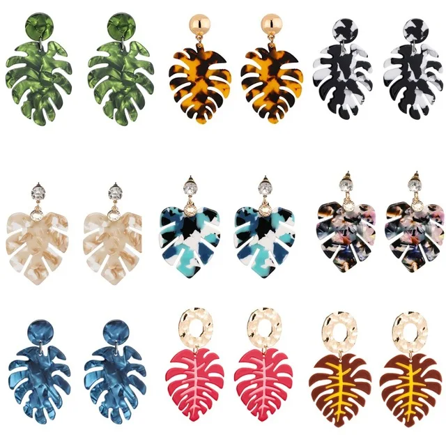 

Artilady factory directly supplier resin tortoiseshell earrings for women multicolor leaf mottled acrylic acetate hoop earrings