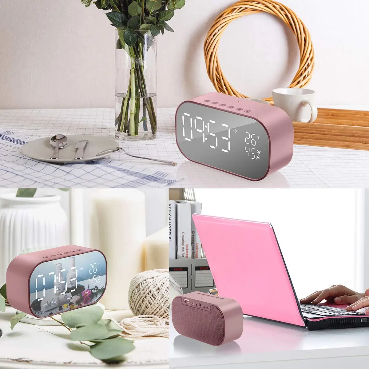 Portable Alarm Clock Wireless Bluetooth Speaker LED S2 S5 Mirror Bluetooth S2 Speaker for Smartphone - ANKUX.COM