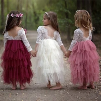 

YGS38 New Baby Girls Dress Wedding Party Dress School Casual Dress Toddler Kids Long Sleeves clothes