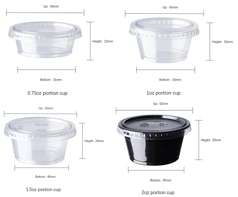 3x Black Round Sauce Cups Re-usable Containers Pot Takeaway Deli