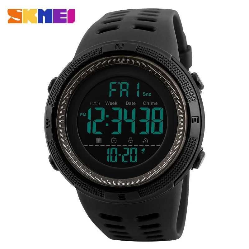 

SKMEI 1251 Men Countdown Double Time Sports Watches Alarm Chrono Led Digital Wristwatches Relogio Masculino, 6 color for you choose