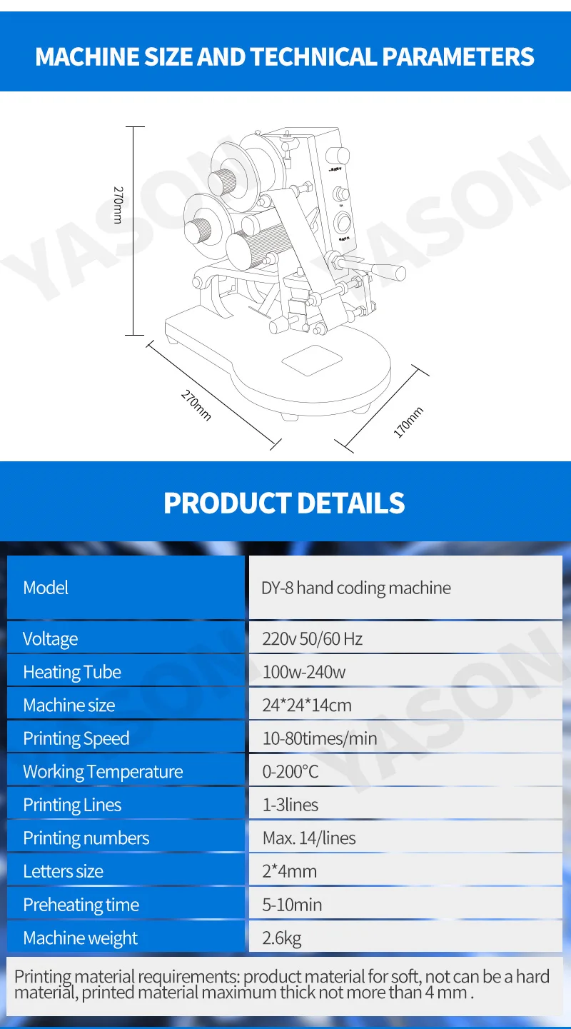 Dy-8 Manual Ribbon Date Coding Machine/batch Number Printing Machine