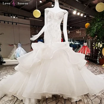 Ls39458 White Luxury Custom Rhinestone Wedding Gown Mermaid Elegant