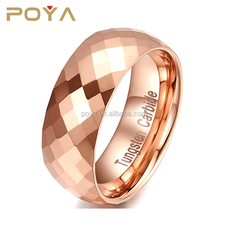 

POYA Jewelry Wholesale Custom Made Yellow Gold/ Rose Gold/Silver Plated Cool 8mm Diamond Cut Tungsten Steel Ring For His And Her, N/a