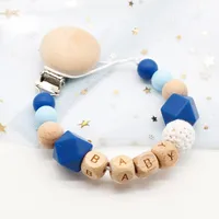 

Wholesale eco friendly cartoon candy color wood bead baby pacifier clip chain