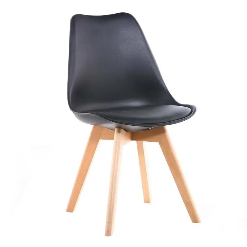 modern Design Cushion PP Plastic Tulip Dining Chair with Wooden Legs