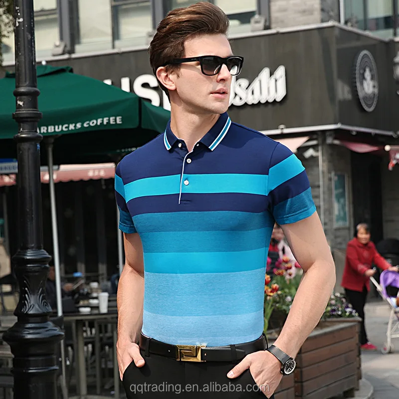 

2017hot sale top quality colored cotton middle men short sleeves stripe t shirt polo, As photos