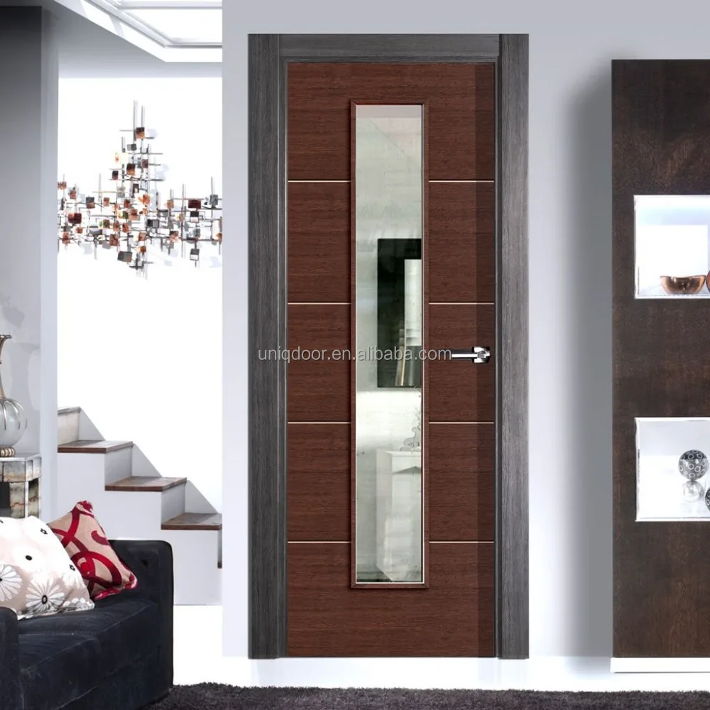 
Walnut wood flush door with glass for meeting room main entrance 