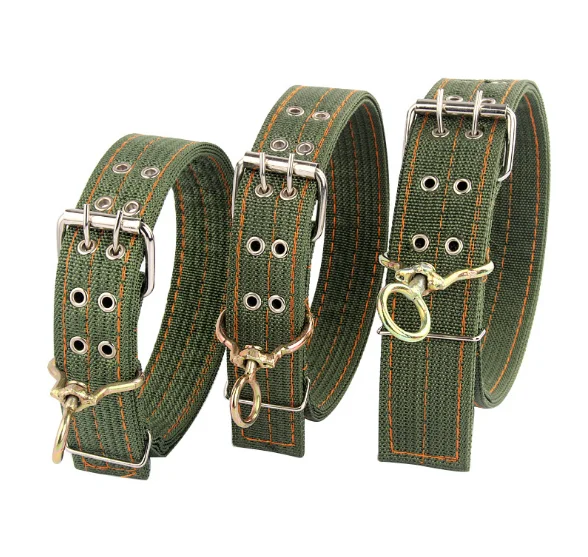 

Dropshipping Strong Canvas Nylon Dog Collar Army Green Double Row Adjustable Buckle Pet Collar Medium Large Dog training collar