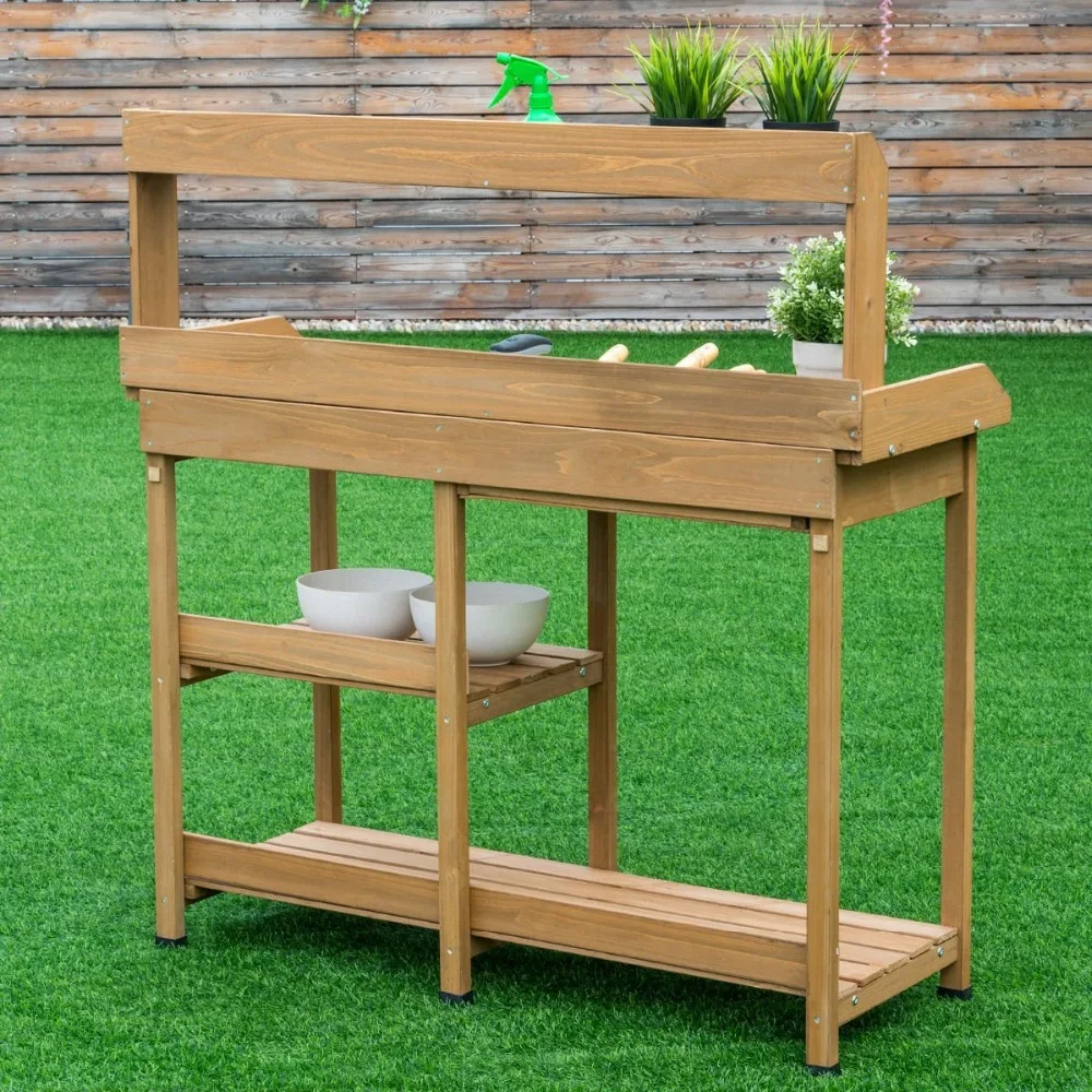 Outdoor Potting Bench With Storage Shelf Garden Work Bench Station