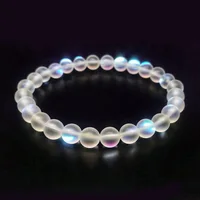 

Frosted Stone White Mermaid Glass Bracelet Holographic Mystic Aurora Bead Borealis Gift Stretch Bracelet