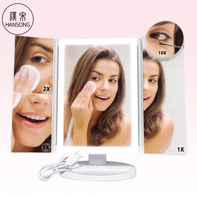 

Manufacturer New 24pcs Led Lights Strip Tri-Fold Vanity Makeup Cosmetic Mirror with Magnifying Glass, White;black;pink;can be customized