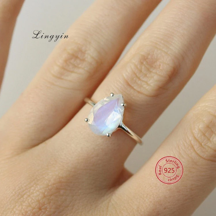 

White Gold Plated sterling silver jewelry ring fashion blue moonstone engagement ring LYR0306, Picture