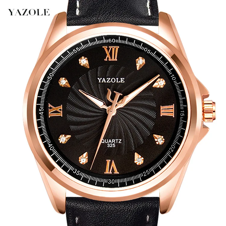 

Yazole Z 325 Unique Design Big Dial Crystal Scale Waterproof Wristwatch Luxury Luminous Factory Mens Watch, Black dial black strap;black dial brown strap;white dial black strap