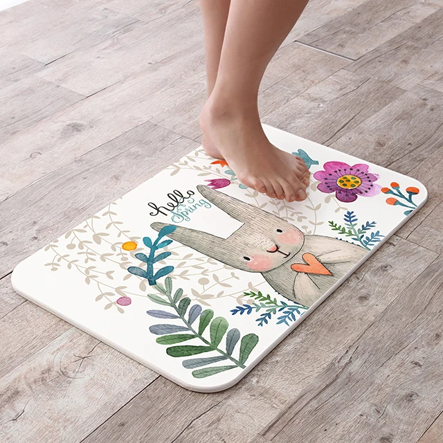 

Bathroom Mat Japan Diatomite Foot Mat for Shower Room, White and pattern printing or customized