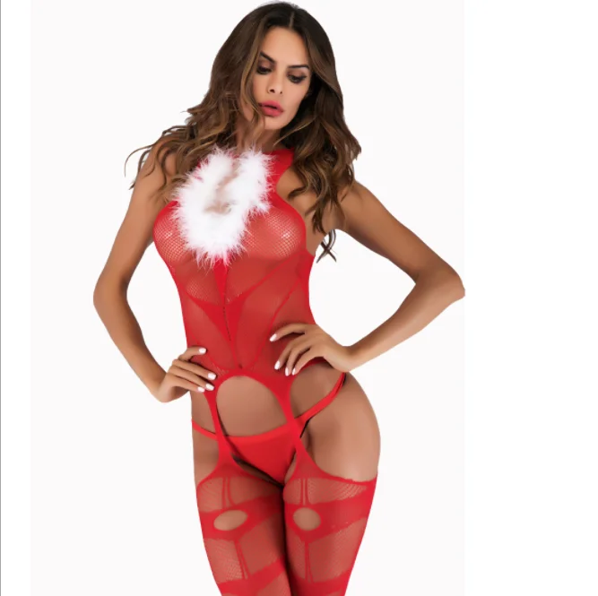 Red Christmas Sexy Sheer Body Stockings Japanese S