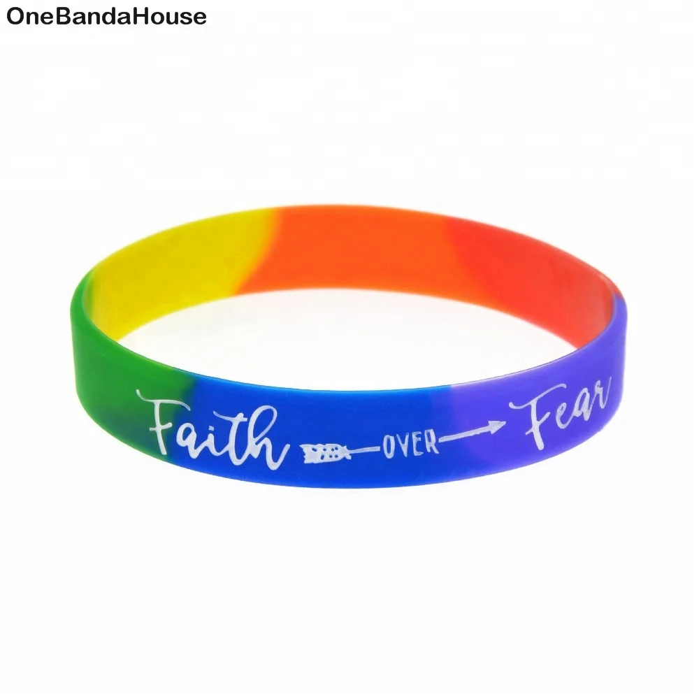 

1PC Rainbow Colours Bracelet Classic Decoration Bangle Faith Over Fear Silicone Wristband