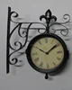 Wrought Iron Vintage-inspired Rotatable Double Sided Wall Clock - Double Faced Train Station Style Round Chandelier Wall Hanging