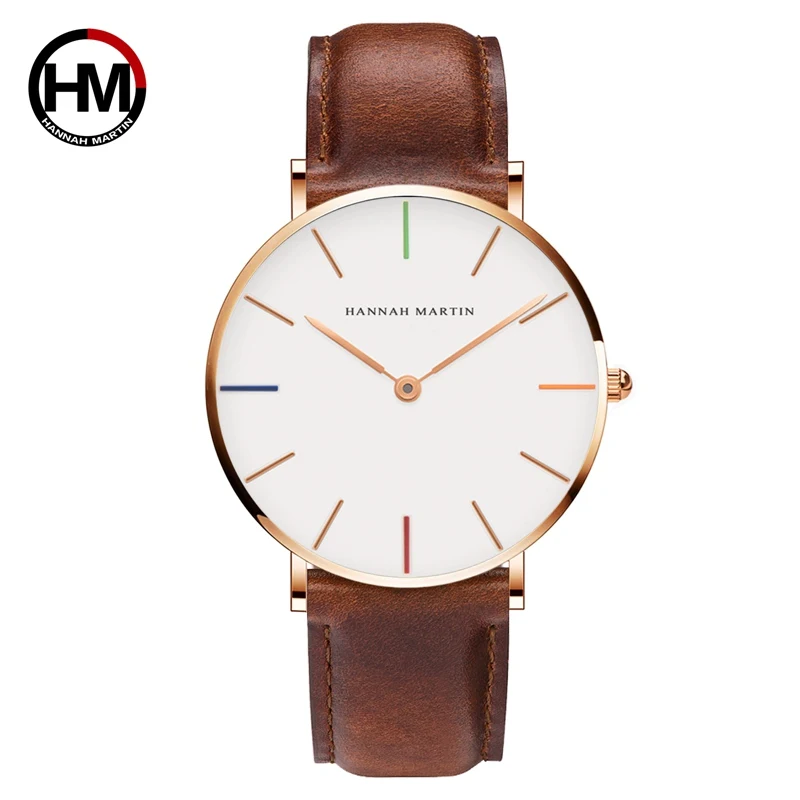 

Top Brand Watches Men & Women Leather Rose Gold Clock 40mm Relogio Masculino Femme HANNAH MARTIN