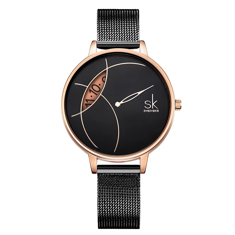 

Shengke Brand Fashion Watch Creative Dial Lady Casual Watches Stainless Steel Mesh Band Stylish Quartz Luxury Women SK Watch New